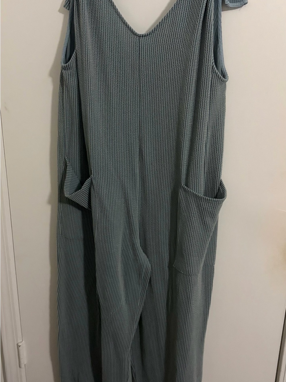 BiBi Ribbed Sleeveless Jumpsuit in Sage Blue-Green